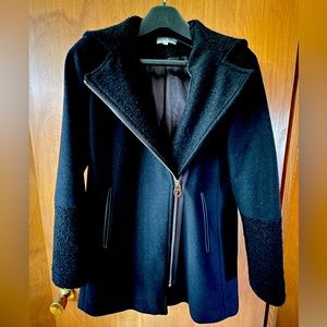 Calvin Klein hooded wool blend coat, black XS
